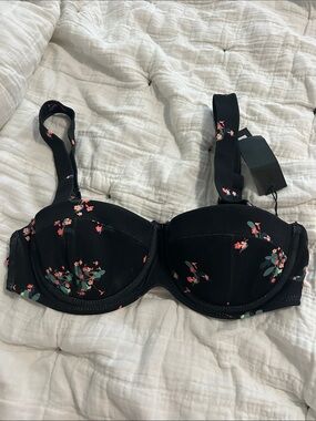 Floral Underwire Bra in Black with Pink Accents